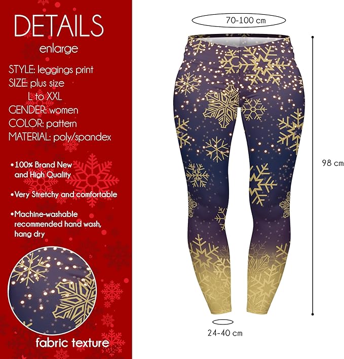 Curve Leggings (14-18 UK Size) - Golden Snowflake