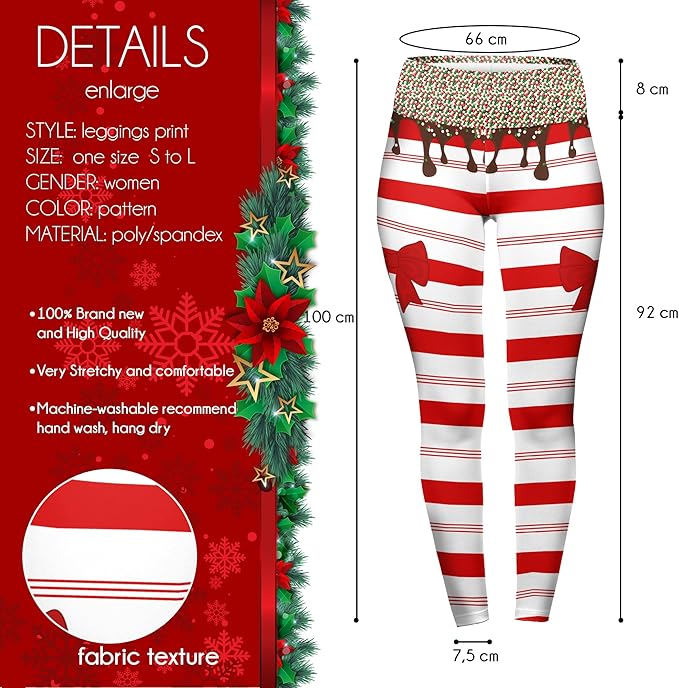 Highwaisted Leggings (10-16 UK Size) - Sweet Candy Cane