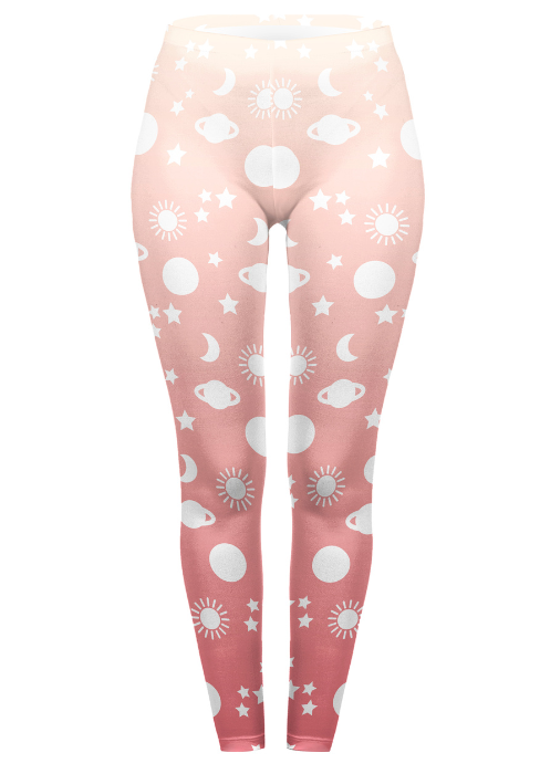 Regular Leggings (8-12 UK Size) - Cute Pink Planets