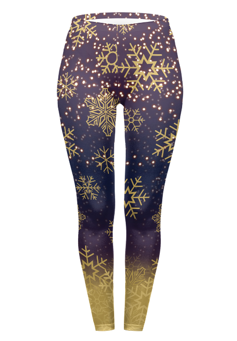 Regular Leggings (8-14 UK Size) - Golden Snowflake