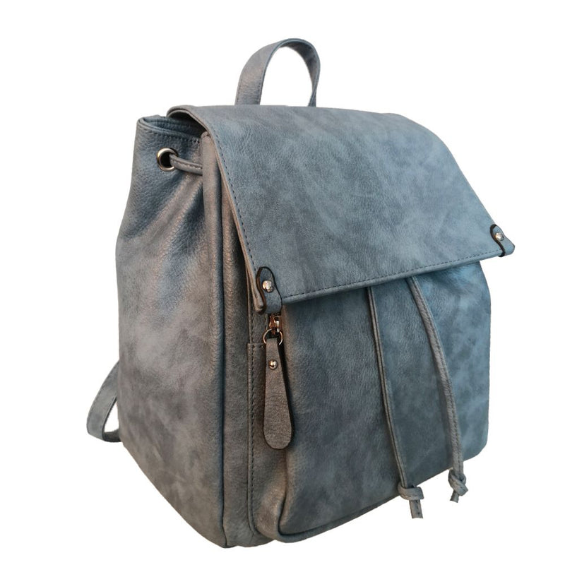 The Faux Leather Backpack - Blue